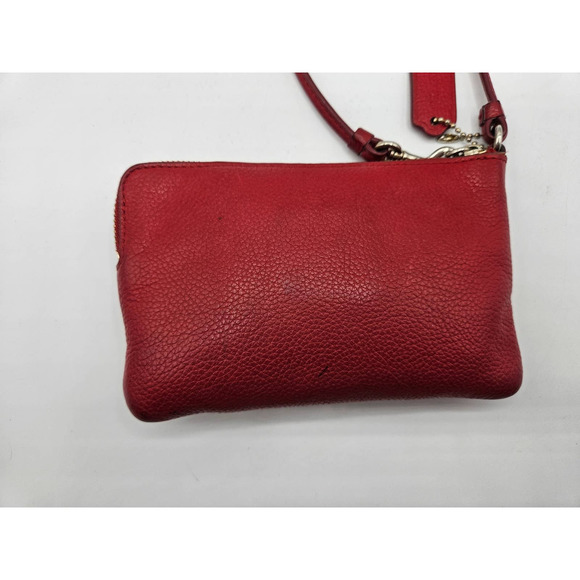 Coach Women's Red Wristlet Wallet Leather Logo Flaws AS IS - Picture 11 of 12